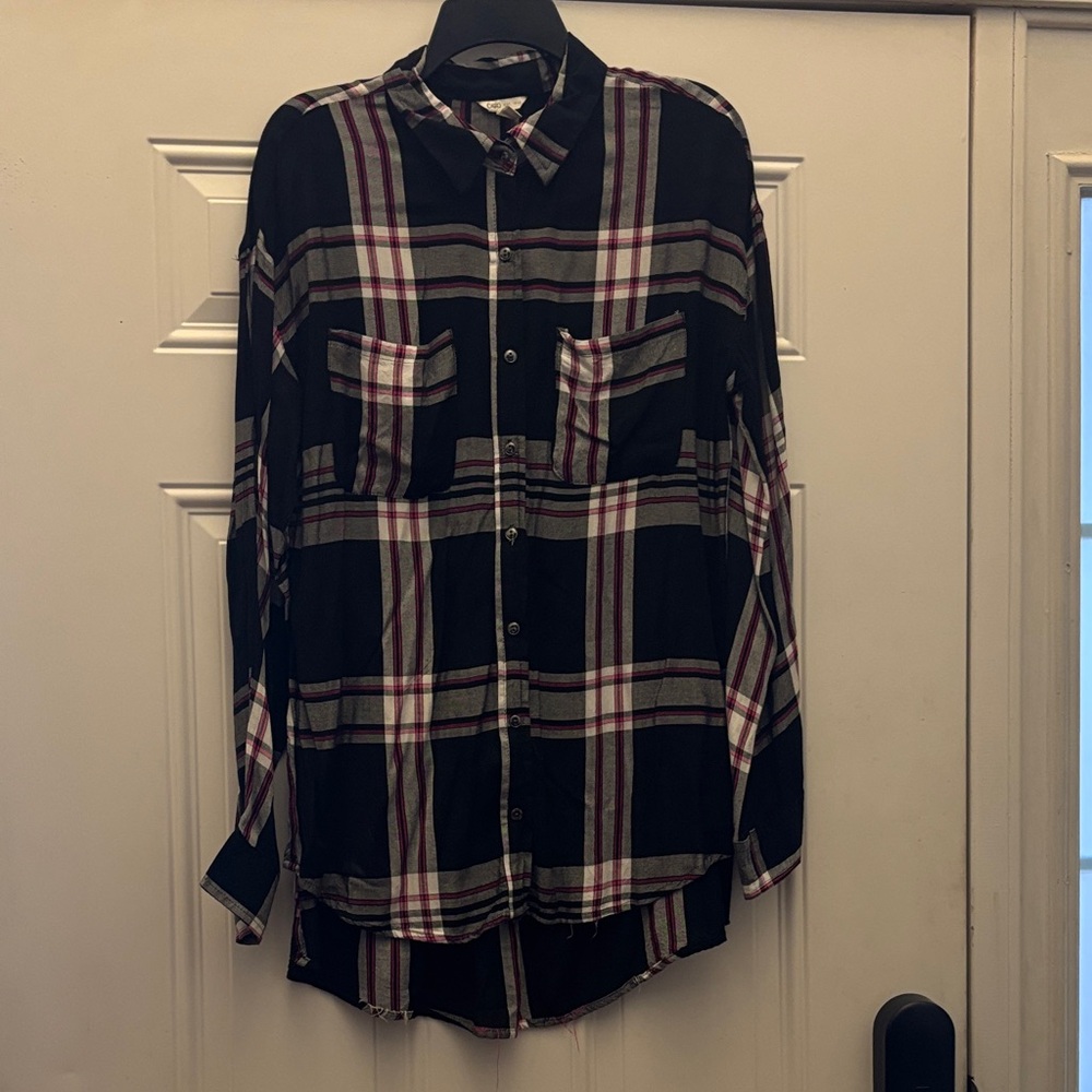 Cato Black, magneta and White Plaid Casual tunic  shirt size large